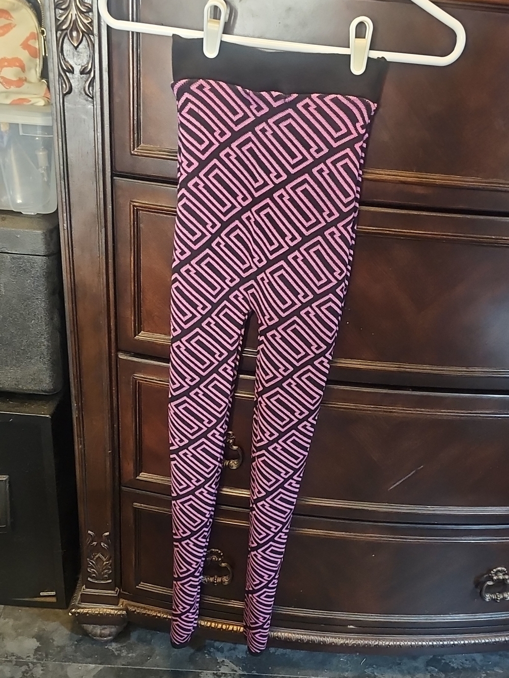 Fashion Nova Black & Pink Geometric High-Waist Leggings